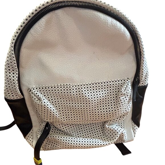 Dream Control Mesh Backpack White Black White Pebbled Faux Leather Buckle Strap - Picture 1 of 11